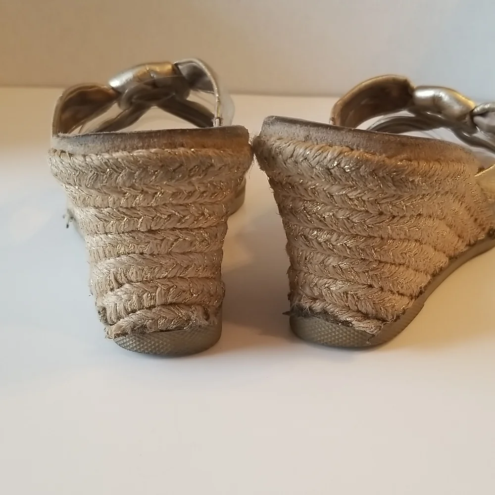 Liz Claiborne Gold Metallic Leather Espadrille/Slides/Mules